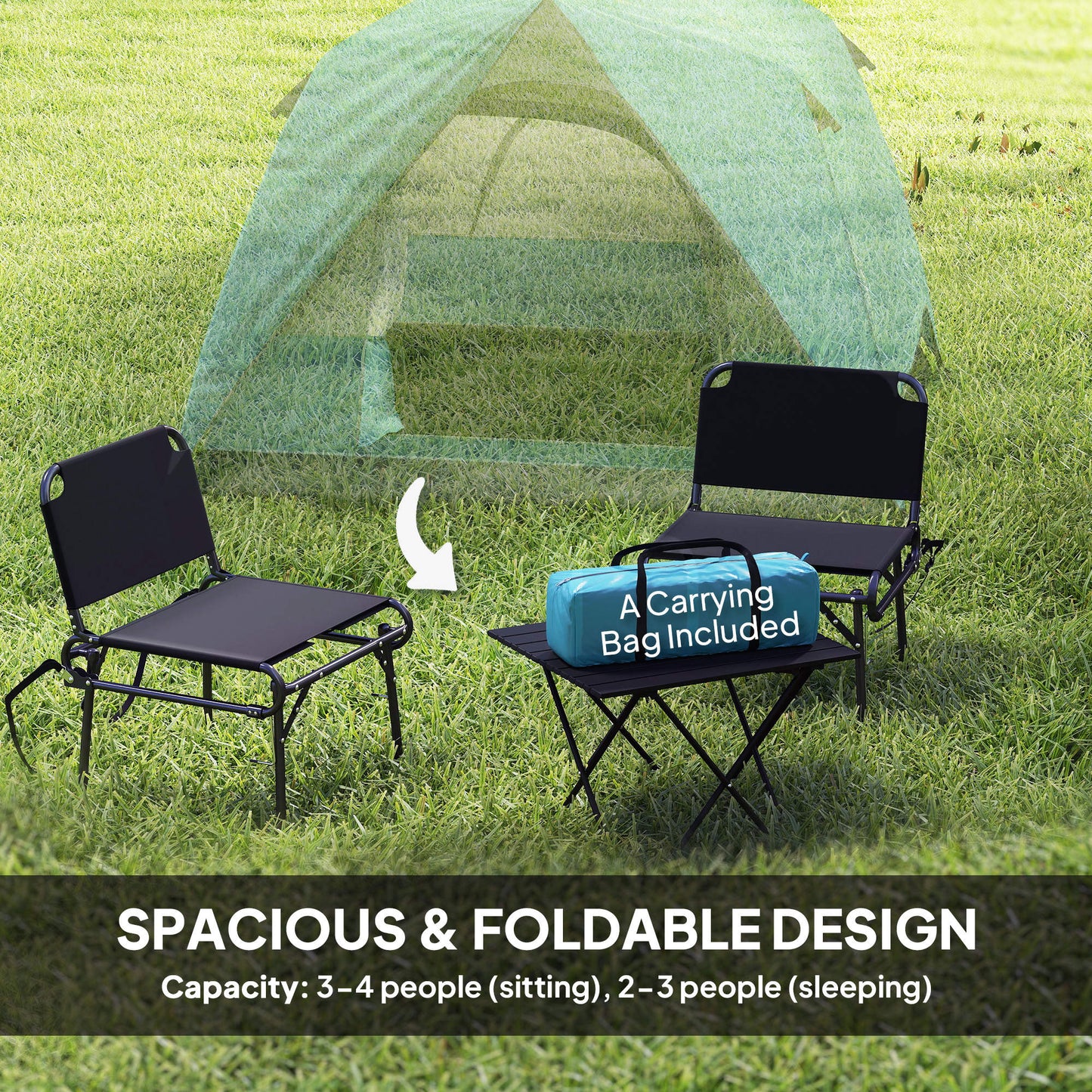 Outsunny 3-4 Person Waterproof Dome Camping Tent with Groundsheet, Mesh Windows & Carry Bag – Easy Setup | FORTREK Carefully Selected Gear