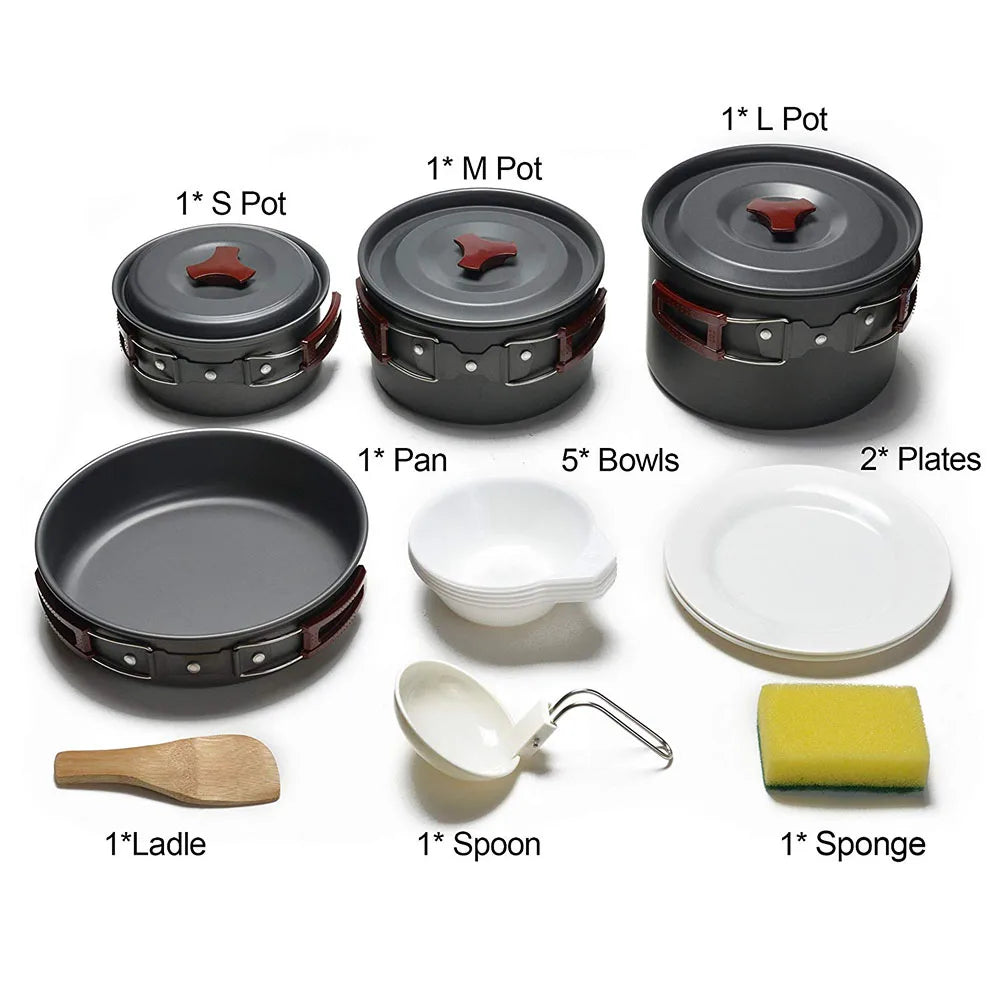 14-in-1 Outdoor Camping Cookware Set – Lightweight Non-Stick Pots & Pans for Hiking, Backpacking & Survival | FORTREK Carefully Selected Gear