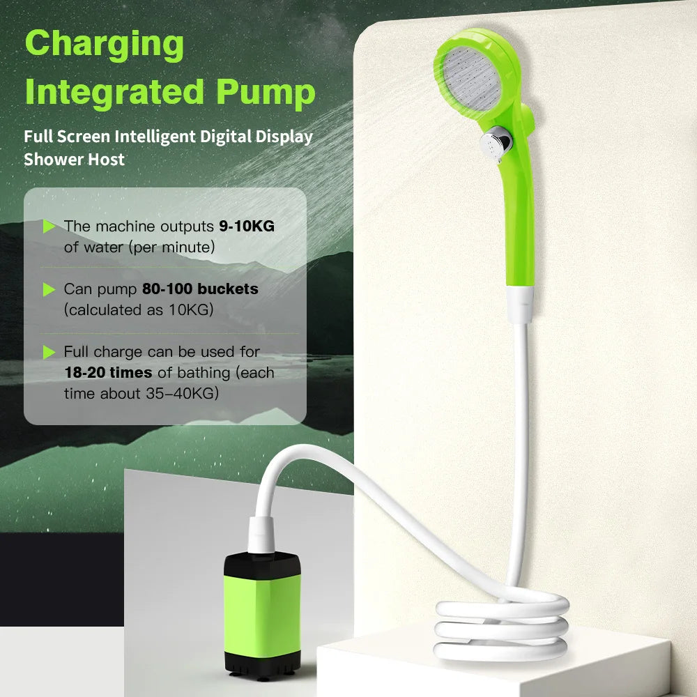 Portable Camping Shower Pump – 6000mAh Rechargeable Outdoor Shower with Digital Display | FORTREK Carefully Selected Gear