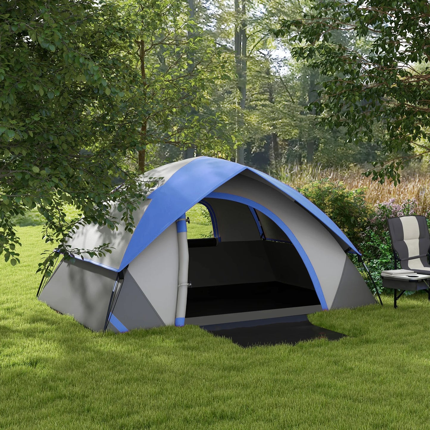 Outsunny 2-Person Dome Camping Tent – 3000mm Waterproof, Lightweight, Sewn-in Groundsheet, Carry Bag – Grey & Dark Blue | FORTREK Carefully Selected Gear