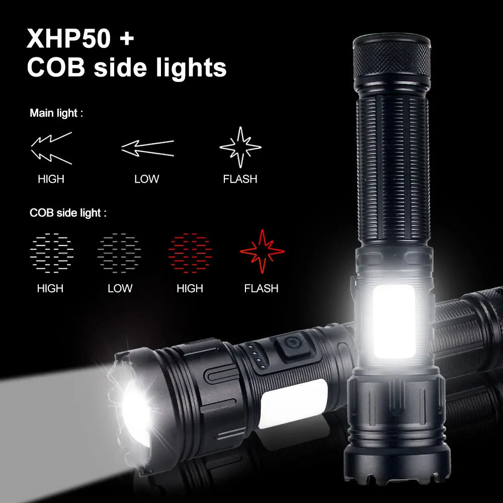 20W Super Bright Tactical White Flashlight Rechargeable With Battery Portable LED light Outdoor Camping Hiking Hunting Torch