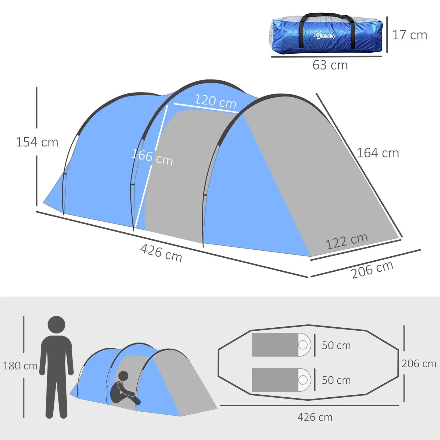 Premium Sky Blue 2-Room Camping Tent with Porch – Weatherproof, Spacious & Easy Setup | FORTREK Carefully Selected Gear