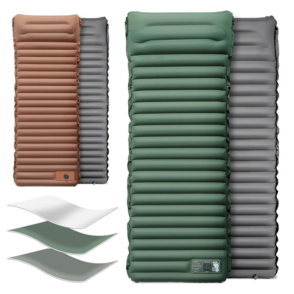 Inflatable Camping Sleeping Mat with Pillow & Foot Pump