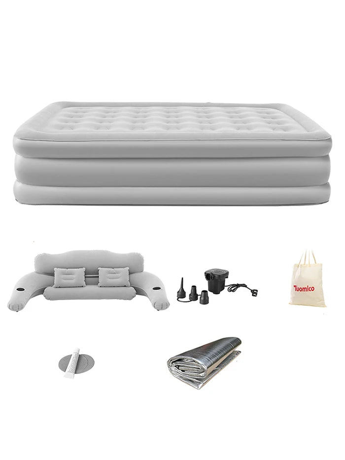 2 Persons Inflatable Mattress Camping Folding Home Indoor Outdoor with Backrest Air Cushion 48cm High Bed Lazy Camping Air Bed