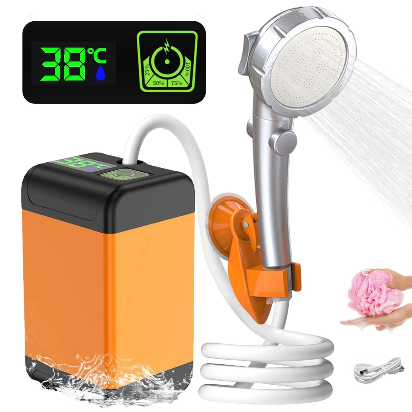 Portable Outdoor Camping Shower Pump with Intelligent Digital Display Electric Camping Shower 4800mAh for Travelling
