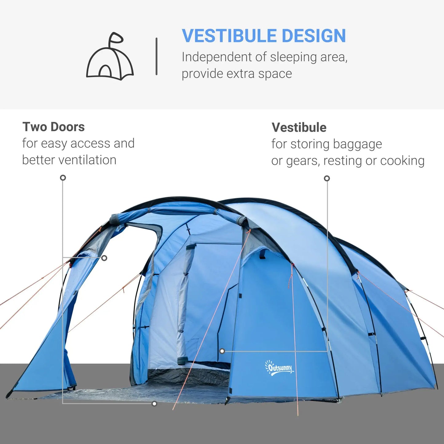 Premium Sky Blue 2-Room Camping Tent with Porch – Weatherproof, Spacious & Easy Setup | FORTREK Carefully Selected Gear