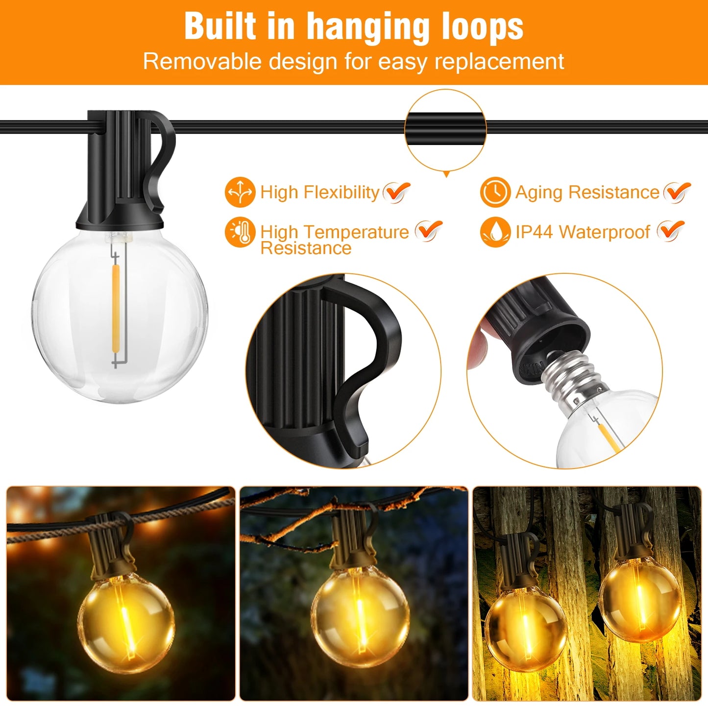 20M Solar String Lights LED FOR Camping Shatterproof Bulbs Mood Fairy lamps Outdoor Lighting for Garden Wedding Decor