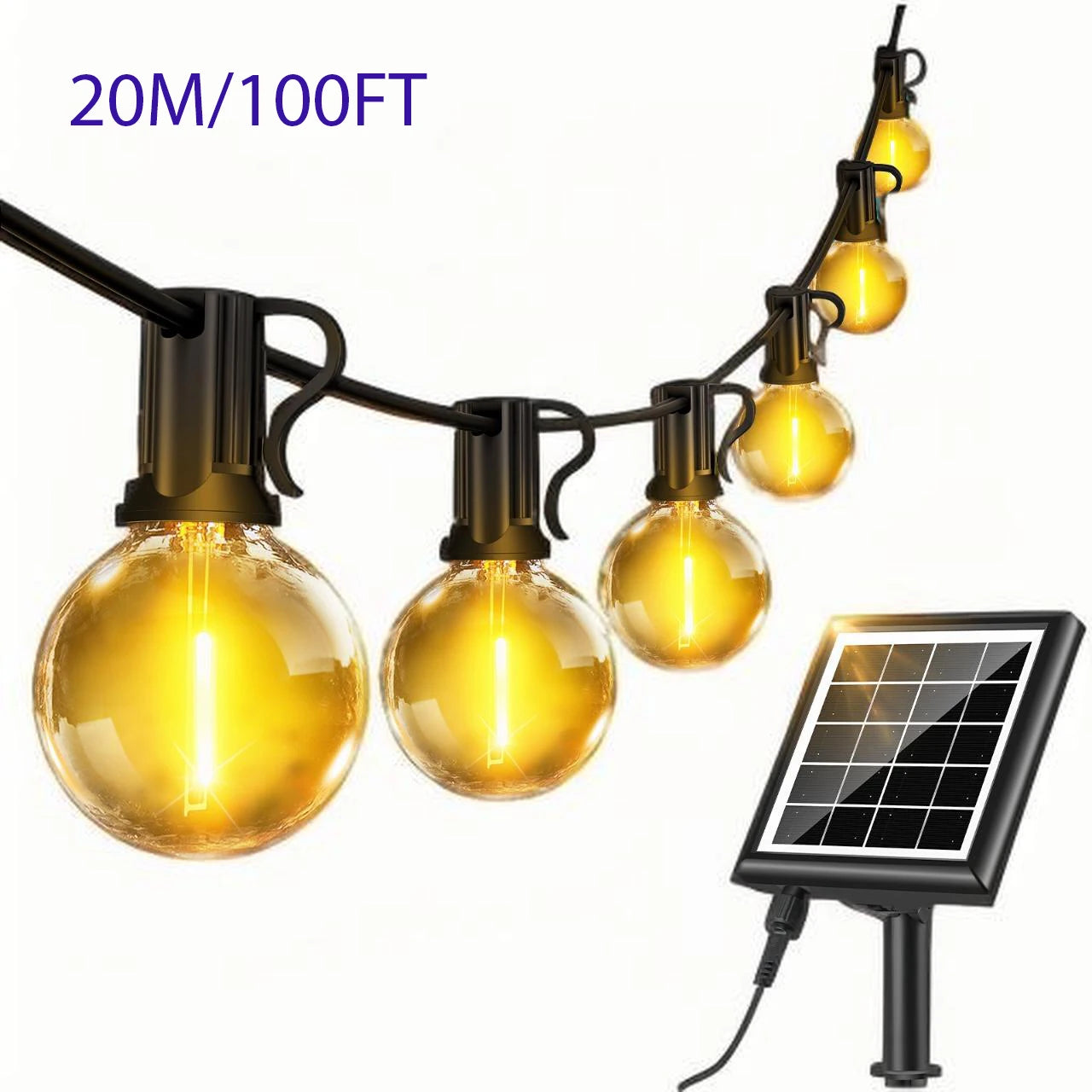20M Solar String Lights LED FOR Camping Shatterproof Bulbs Mood Fairy lamps Outdoor Lighting for Garden Wedding Decor