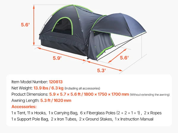 Waterproof Pickup Truck Bed Tent for 2–3 Persons – Camping Tent with Rainfly & Air Vents – Fits 5.0–5.2ft Beds – Quick Setup – Outdoor Adventure Shelter | FORTREK Carefully Selected Gear