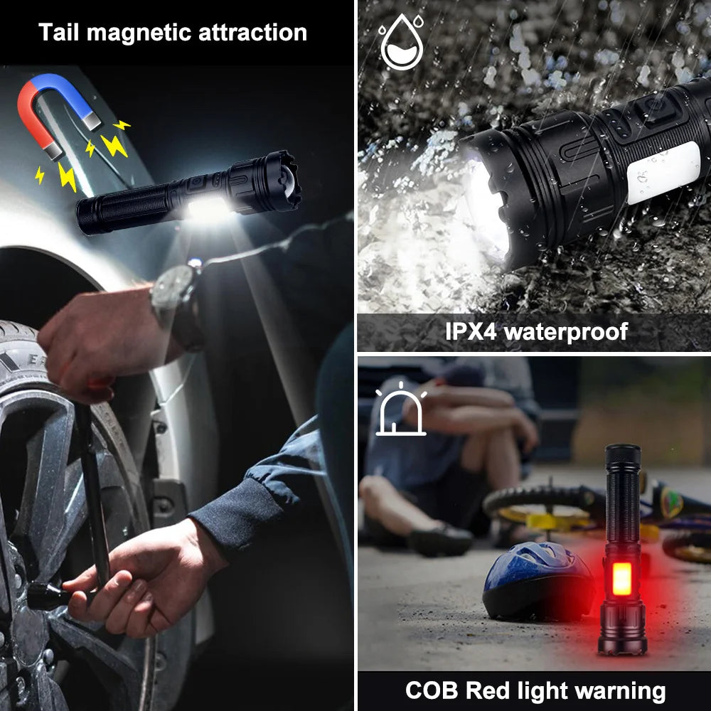 20W Super Bright Tactical White Flashlight Rechargeable With Battery Portable LED light Outdoor Camping Hiking Hunting Torch
