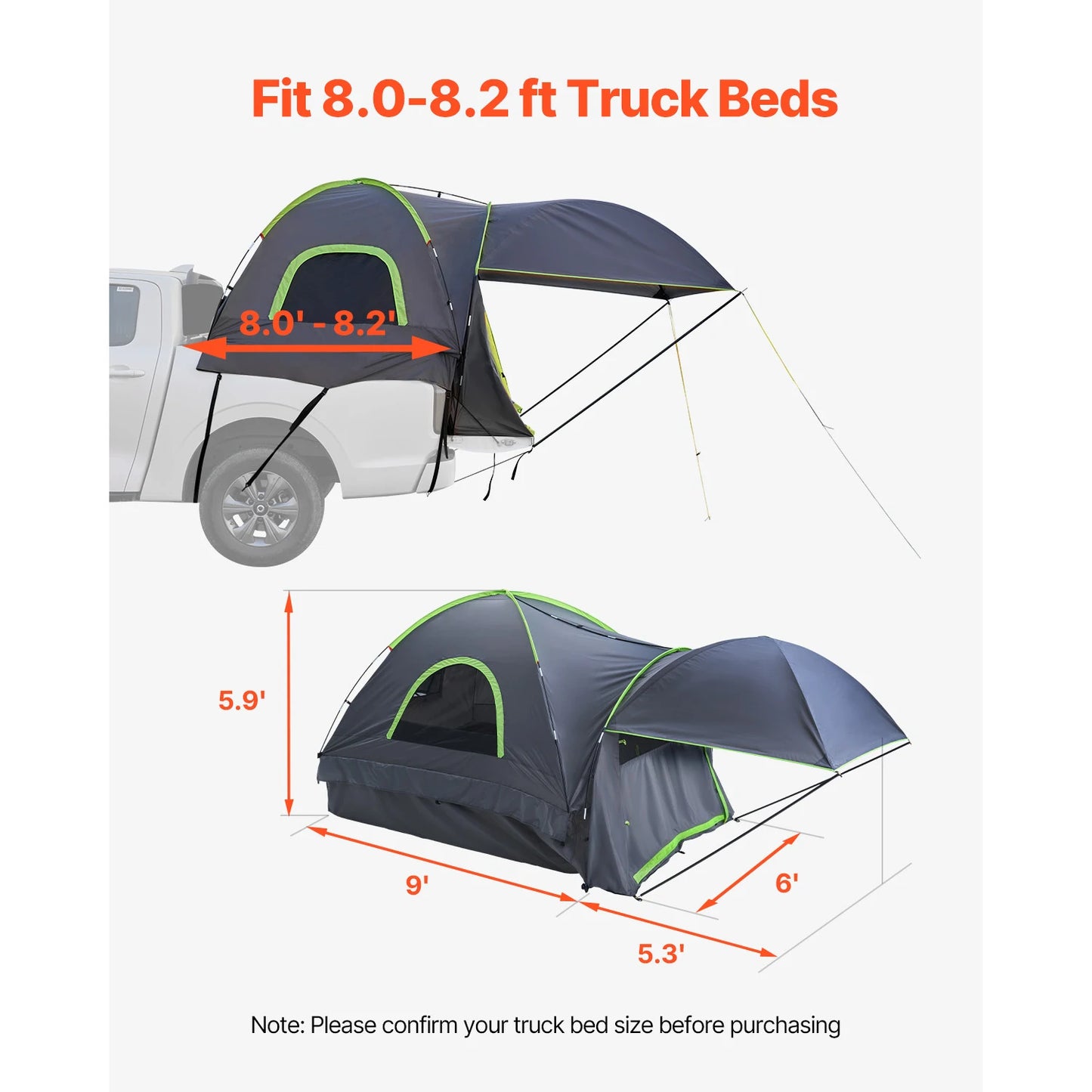 Waterproof Pickup Truck Bed Tent for 2–3 Persons – Camping Tent with Rainfly & Air Vents – Fits 5.0–5.2ft Beds – Quick Setup – Outdoor Adventure Shelter | FORTREK Carefully Selected Gear