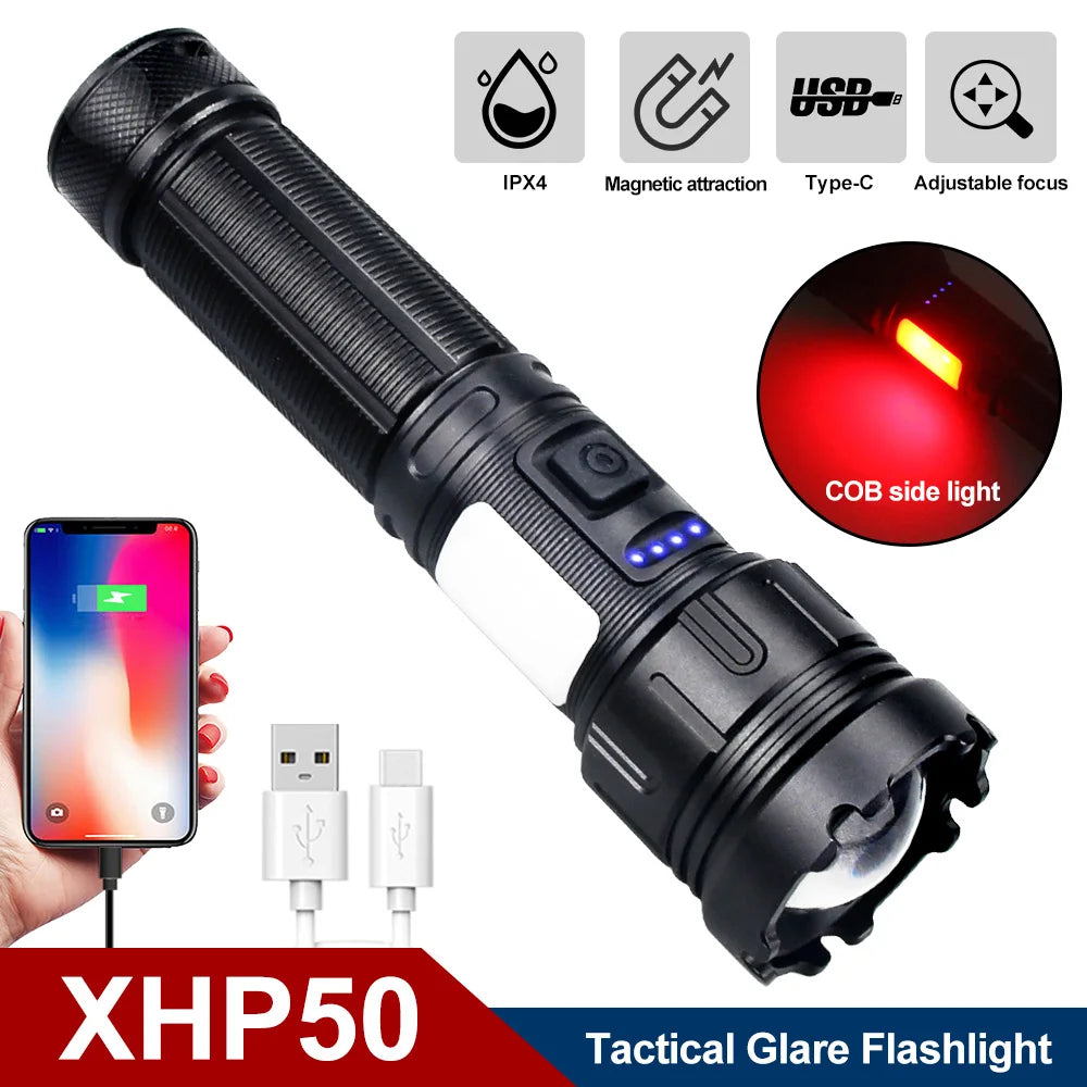 20W Super Bright Tactical White Flashlight Rechargeable With Battery Portable LED light Outdoor Camping Hiking Hunting Torch