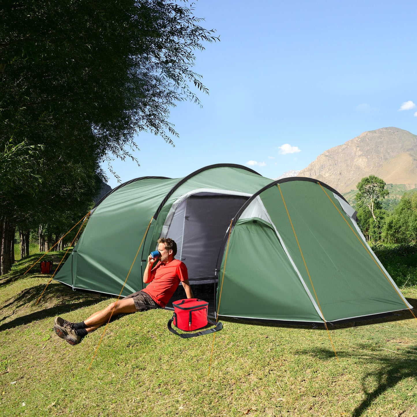 Outsunny 2-3 Person Tunnel Tent with Porch, Sewn-in Groundsheet, Air Vents & Rainfly – Waterproof Camping Shelter | FORTREK Carefully Selected Gear