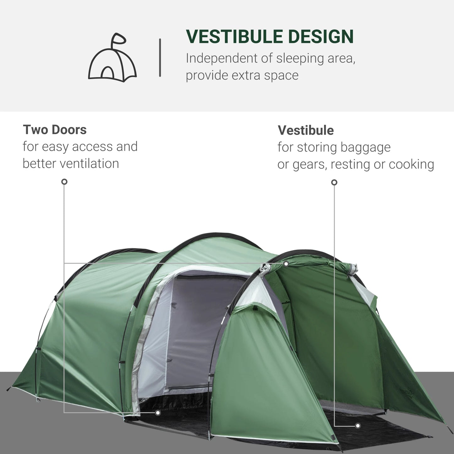 Outsunny 2-3 Person Tunnel Tent with Porch, Sewn-in Groundsheet, Air Vents & Rainfly – Waterproof Camping Shelter | FORTREK Carefully Selected Gear