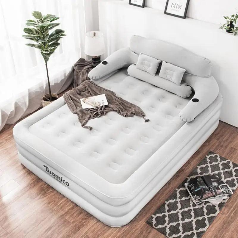 2 Persons Inflatable Mattress Camping Folding Home Indoor Outdoor with Backrest Air Cushion 48cm High Bed Lazy Camping Air Bed