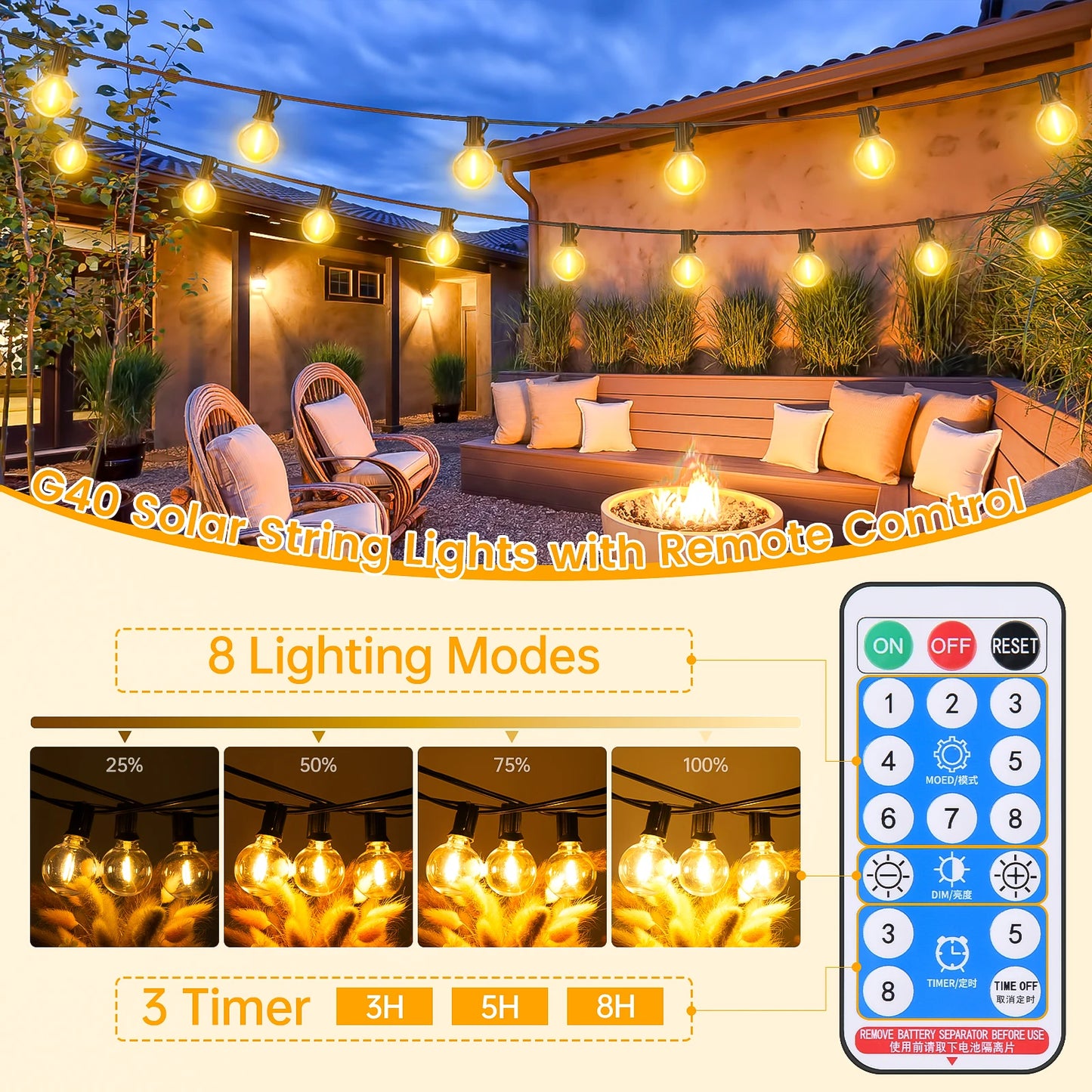 20M Solar String Lights LED FOR Camping Shatterproof Bulbs Mood Fairy lamps Outdoor Lighting for Garden Wedding Decor