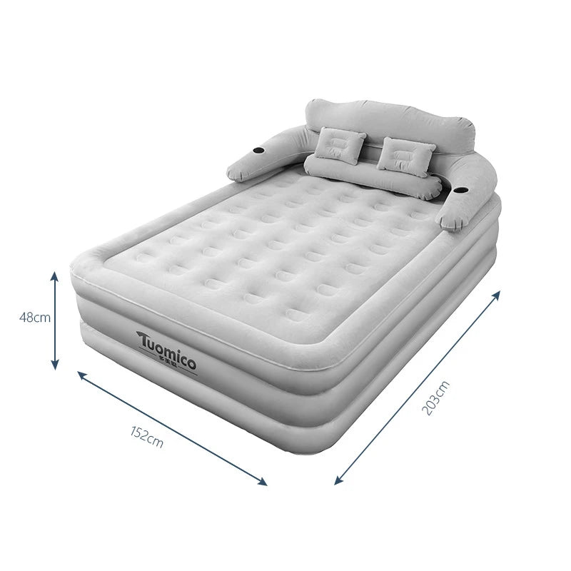2 Persons Inflatable Mattress Camping Folding Home Indoor Outdoor with Backrest Air Cushion 48cm High Bed Lazy Camping Air Bed