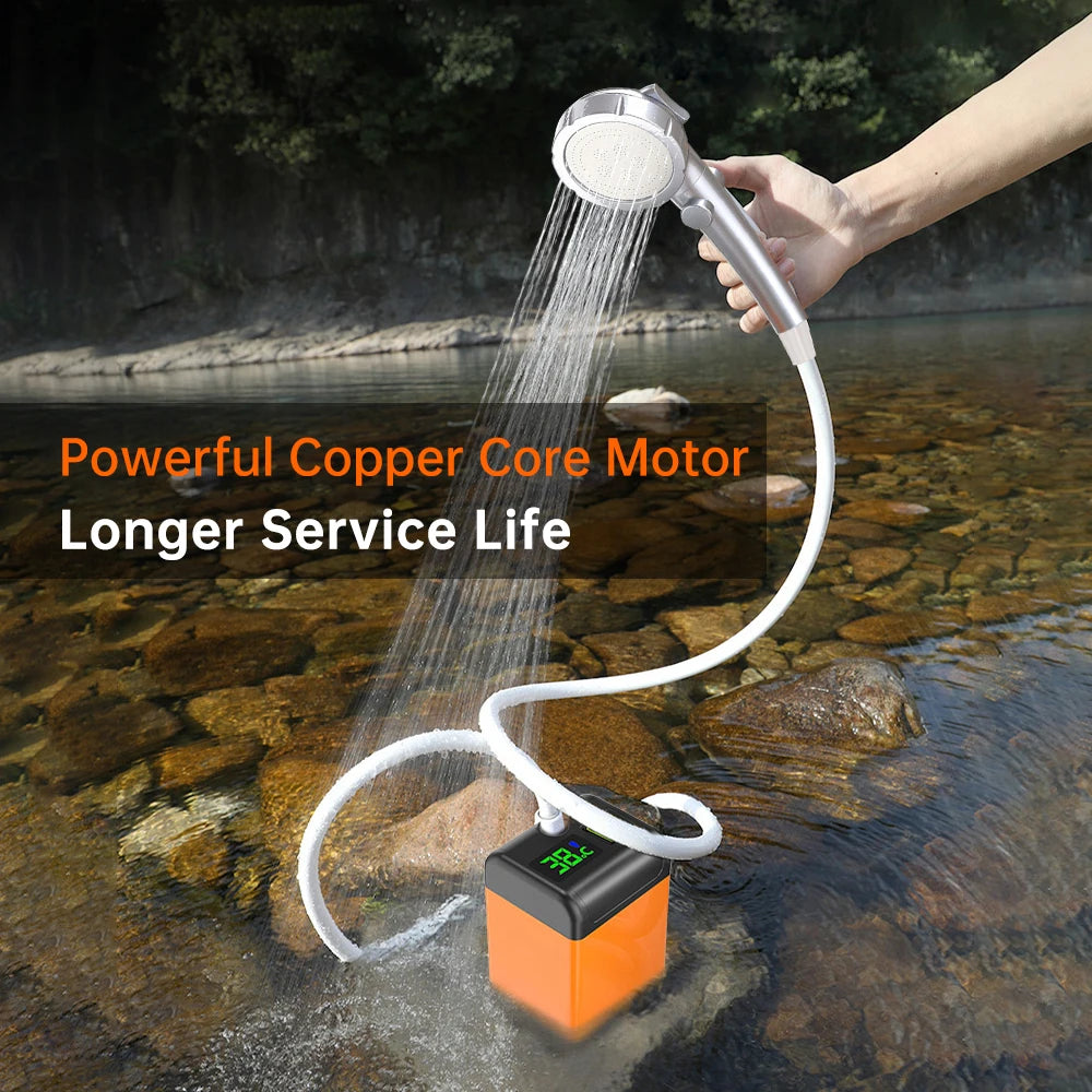 Portable Outdoor Camping Shower Pump with Intelligent Digital Display Electric Camping Shower 4800mAh for Travelling