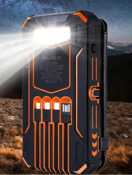 Portable Solar Power Bank with LED Flashlight and Dual USB Outputs