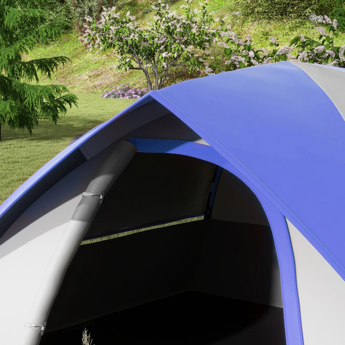 Outsunny 2-Person Dome Camping Tent – 3000mm Waterproof, Lightweight, Sewn-in Groundsheet, Carry Bag – Grey & Dark Blue | FORTREK Carefully Selected Gear