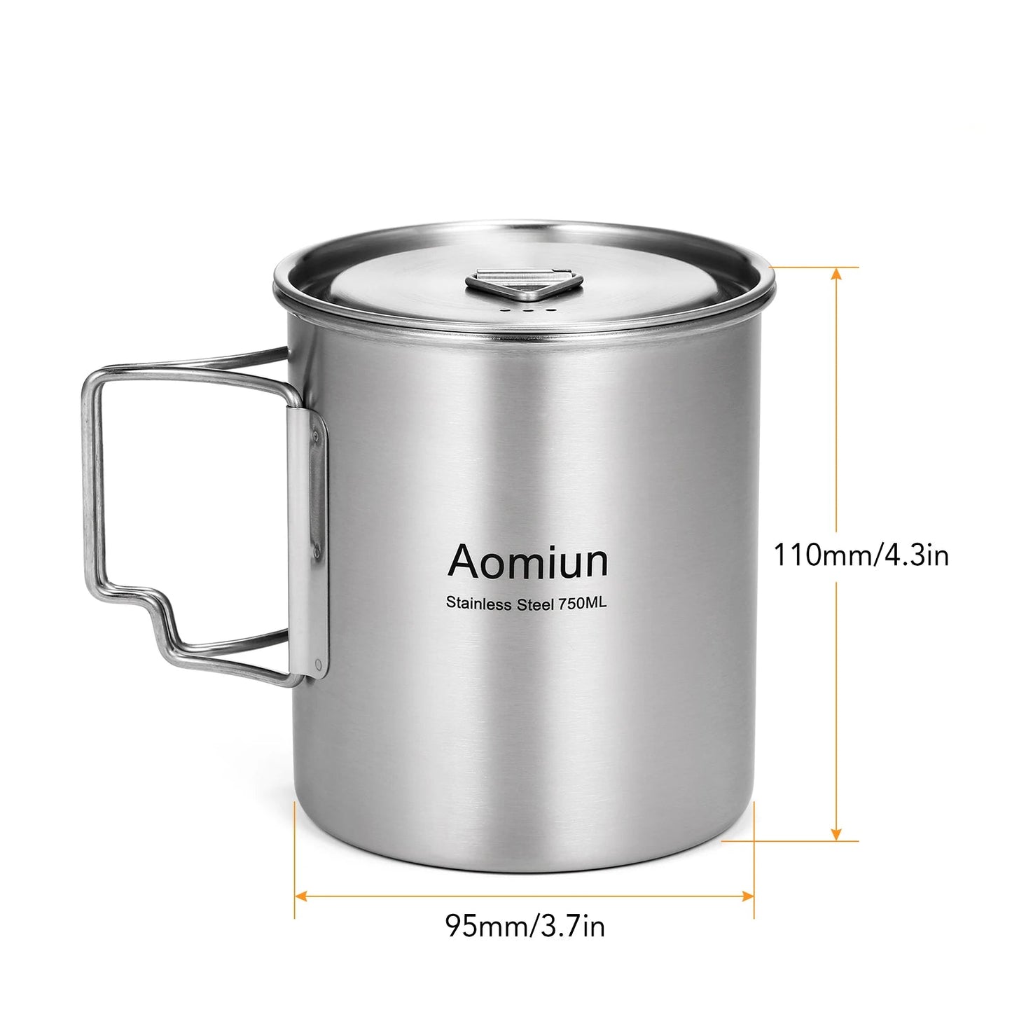 Stainless Steel Camping Cup Pot 750ml with Lid