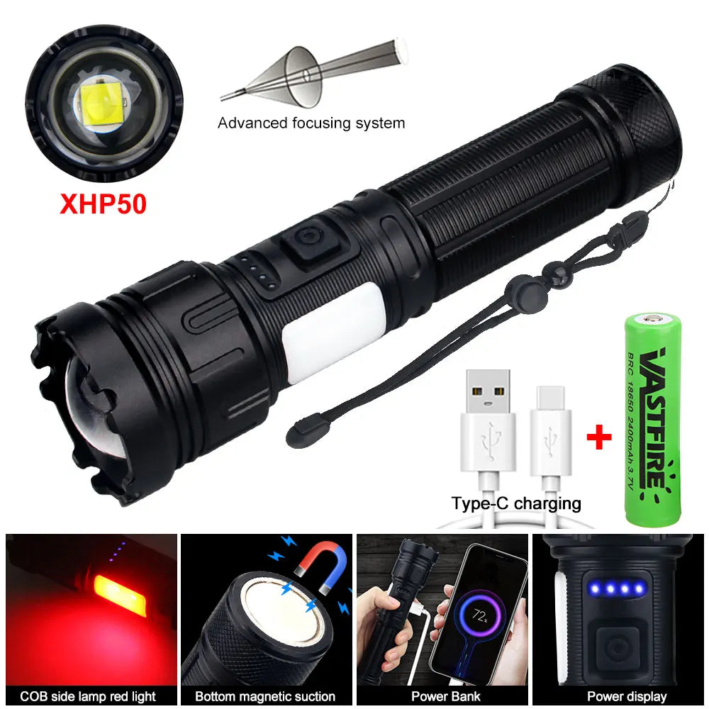 20W Super Bright Tactical White Flashlight Rechargeable With Battery Portable LED light Outdoor Camping Hiking Hunting Torch