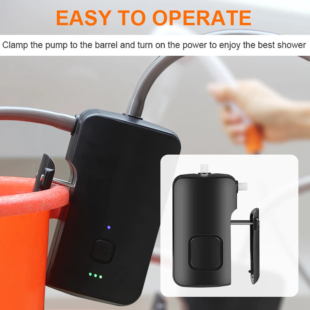 Outdoor Camping Shower Portable Electric Shower Pump Waterproof with 2-Level Water Flow for Camping Hiking Backpacking Travel