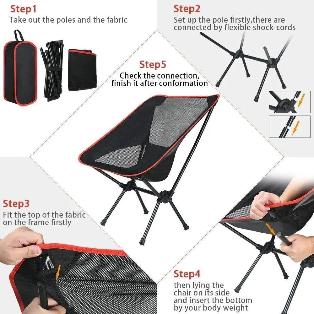 Lightweight Outdoor Folding Chair Camping Portable Seat High Back Fishing Chair