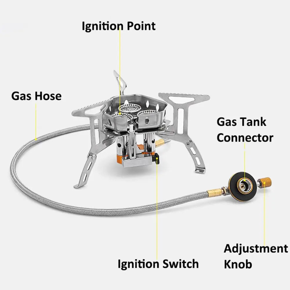 Camping Stove Portable 3-Burner with Windscreen and Fuel Adapter