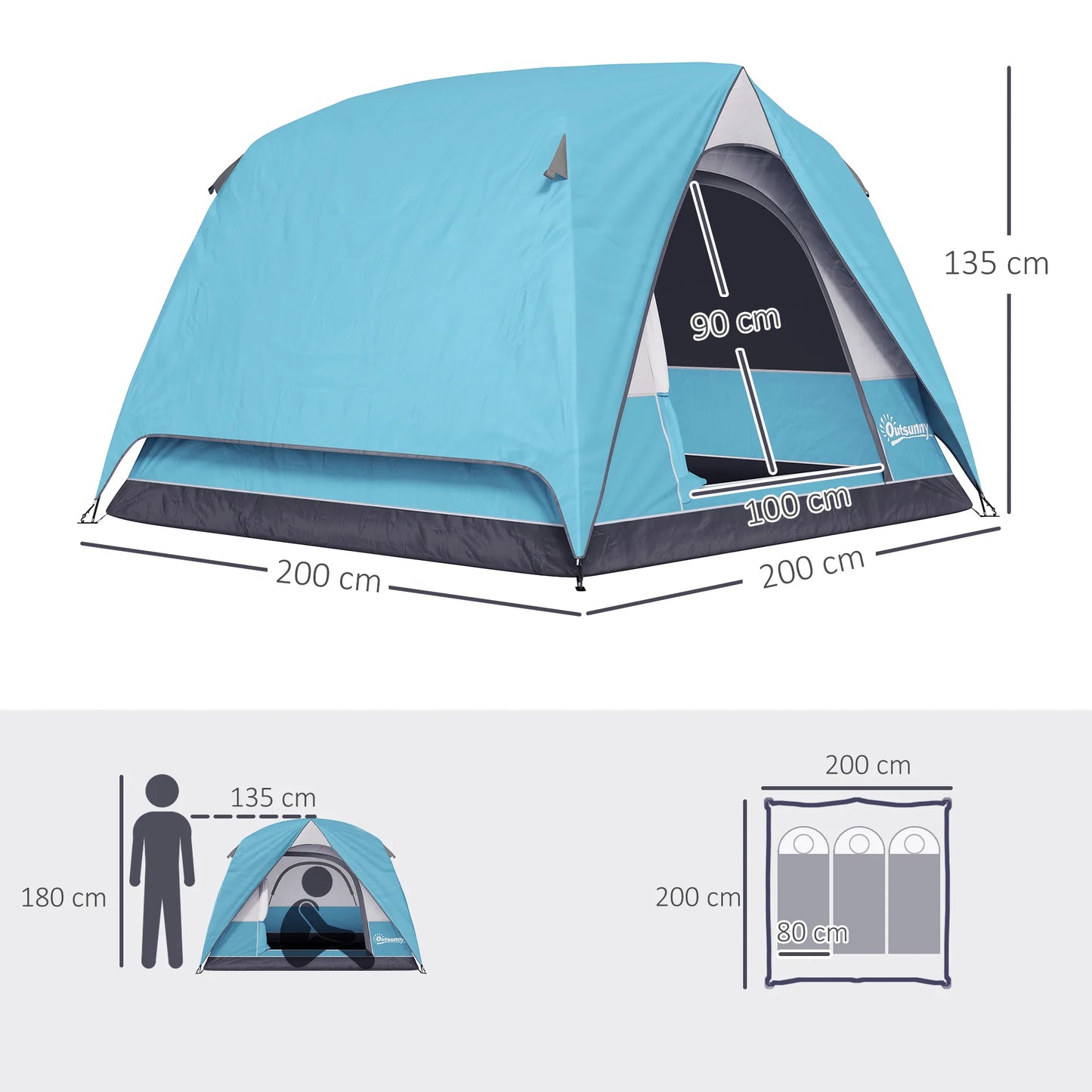 Outsunny 3-4 Person Waterproof Dome Camping Tent with Groundsheet, Mesh Windows & Carry Bag – Easy Setup | FORTREK Carefully Selected Gear