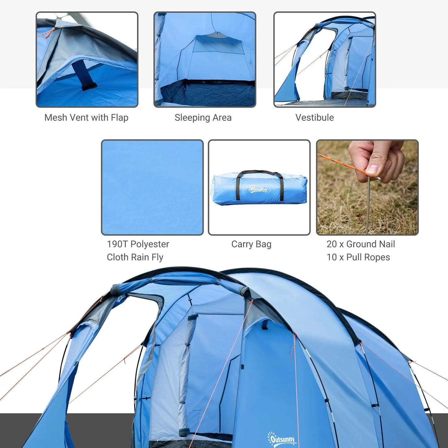 Premium Sky Blue 2-Room Camping Tent with Porch – Weatherproof, Spacious & Easy Setup | FORTREK Carefully Selected Gear