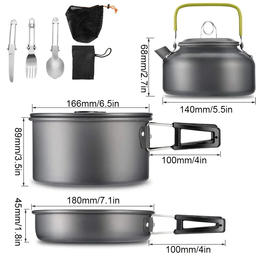 Camping Cookware Set Outdoor Cookware Stackable Storage Portable Kettle Pot Frying Pan Picnic Tableware