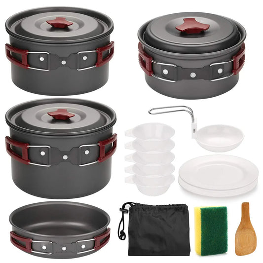 14-in-1 Outdoor Camping Cookware Set – Lightweight Non-Stick Pots & Pans for Hiking, Backpacking & Survival | FORTREK Carefully Selected Gear