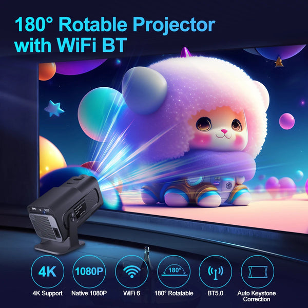 1080P Portable Projector 390ANSI WiFi6 Bluetooth Home Cinema 2