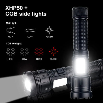 20W Super Bright Tactical White Flashlight Rechargeable With Battery Portable LED light Outdoor Camping Hiking Hunting Torch