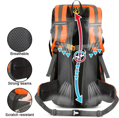 Waterproof Hiking Backpack with Rain Cover – Large Outdoor Rucksack