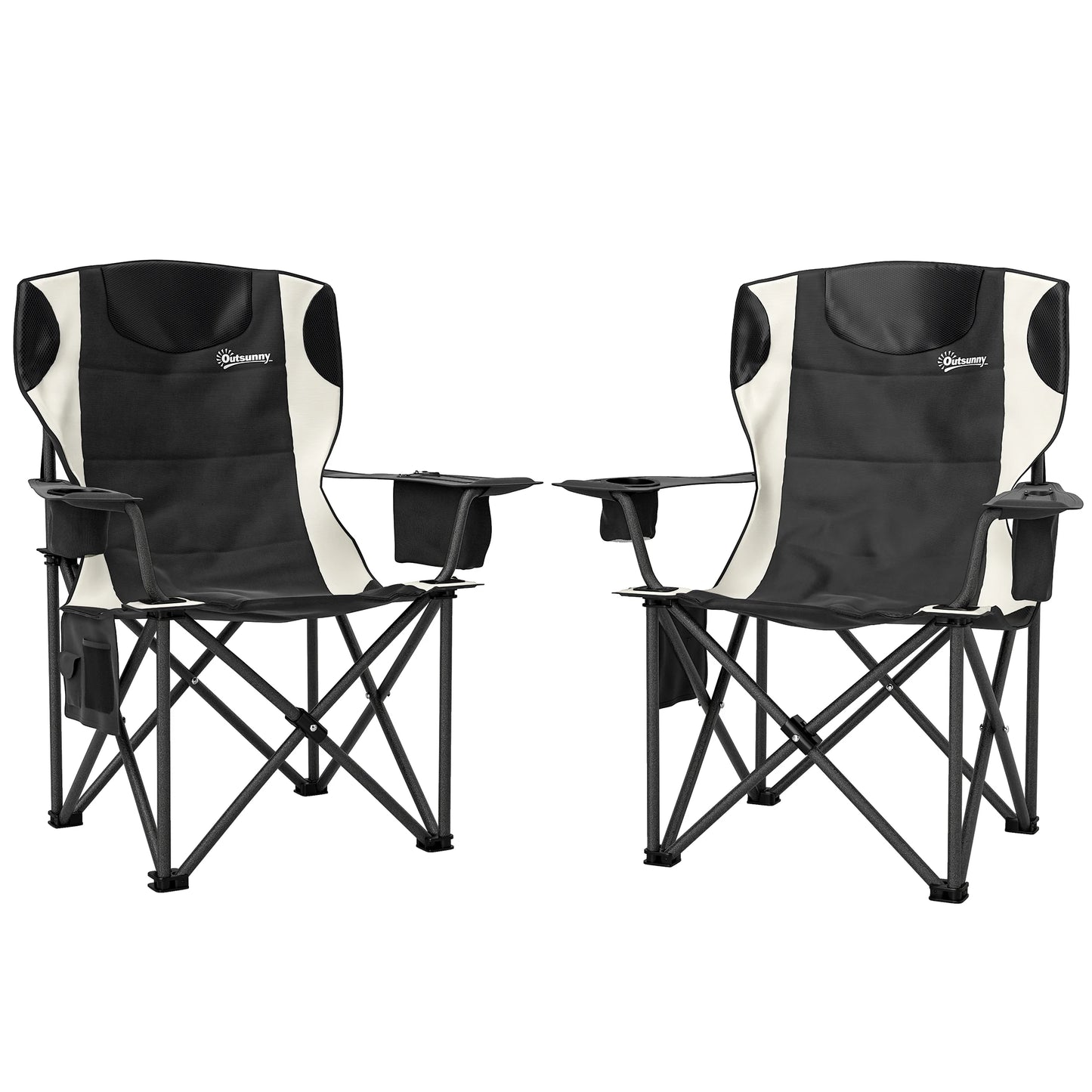 Set of 2 Padded Folding Picnic Chairs with Cooler Bag – Black