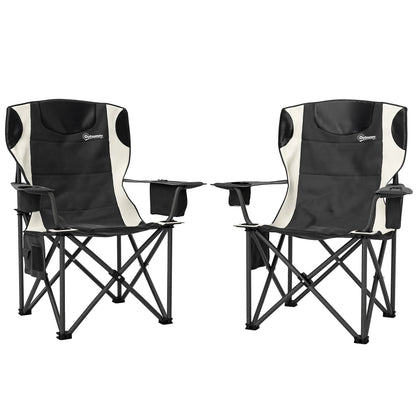 Set of 2 Padded Folding Picnic Chairs with Cooler Bag – Black