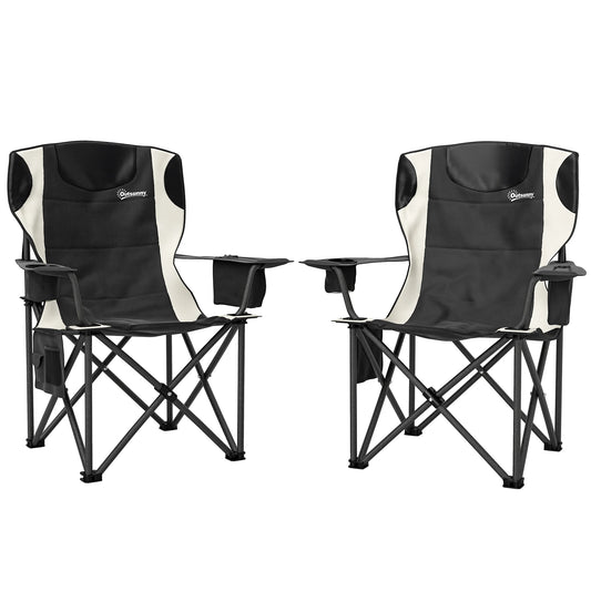 Set of 2 Padded Folding Picnic Chairs with Cooler Bag – Black
