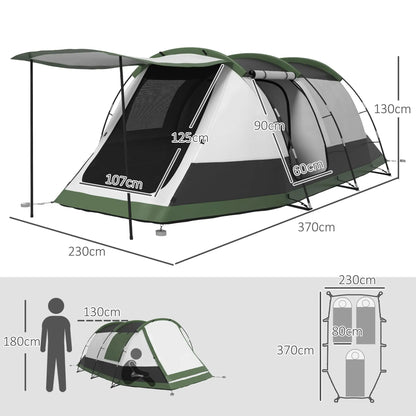 Premium 3-Person Camping Tent with Two Rooms, Porch & 2000mm Waterproof Protection – Green | FORTREK Carefully Selected Gear