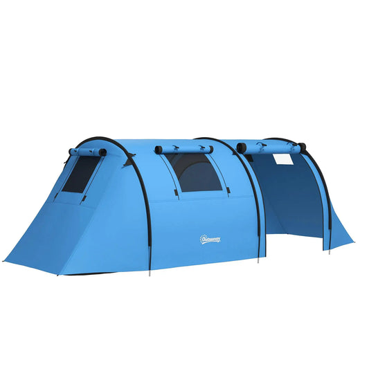 4-Person Waterproof Tunnel Tent – Large Family Camping Tent with 2 Rooms, 3000mm Rain Protection, Sky Blue | FORTREK Carefully Selected Gear
