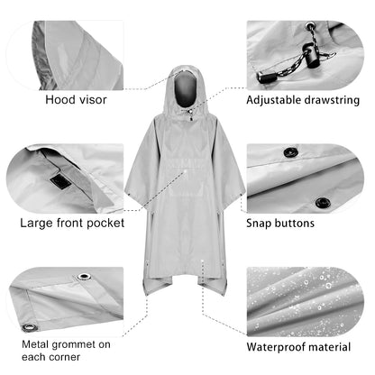 Hooded Waterproof Rain Poncho – Lightweight Jacket for Camping & Hiking