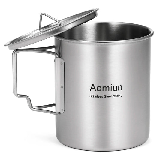 Stainless Steel Camping Cup Pot 750ml with Lid