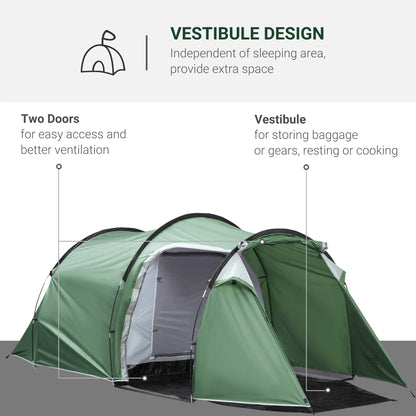 Outsunny 2-3 Person Tunnel Tent with Porch, Sewn-in Groundsheet, Air Vents & Rainfly – Waterproof Camping Shelter | FORTREK Carefully Selected Gear