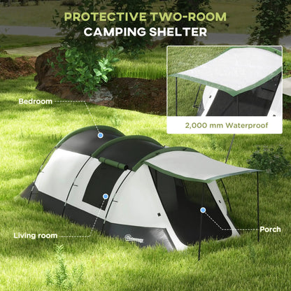 Premium 3-Person Camping Tent with Two Rooms, Porch & 2000mm Waterproof Protection – Green | FORTREK Carefully Selected Gear