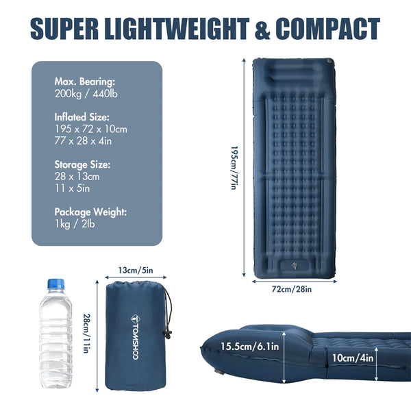 Inflatable Camping Mattress with Pillow & Foot Pump – Waterproof Sleeping Pad 2