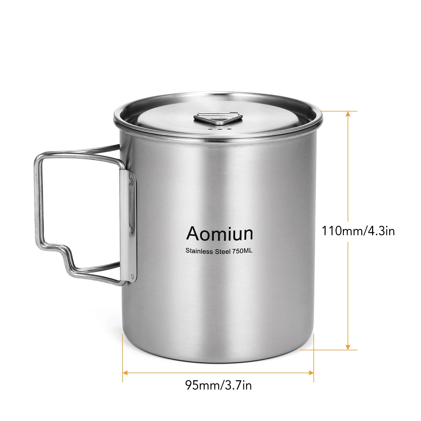 Stainless Steel Camping Cup Pot 750ml with Lid