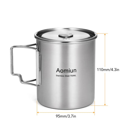 Stainless Steel Camping Cup Pot 750ml with Lid