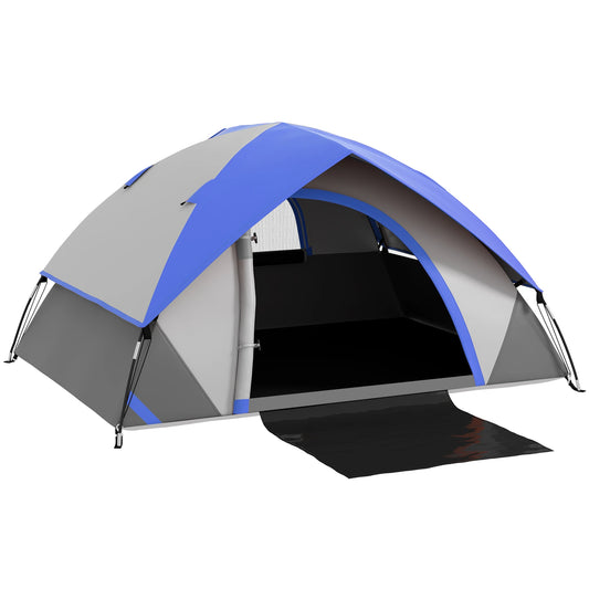 Outsunny 2-Person Dome Camping Tent – 3000mm Waterproof, Lightweight, Sewn-in Groundsheet, Carry Bag – Grey & Dark Blue | FORTREK Carefully Selected Gear