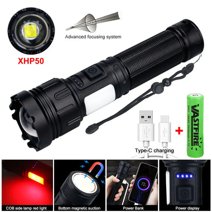 20W Super Bright Tactical White Flashlight Rechargeable With Battery Portable LED light Outdoor Camping Hiking Hunting Torch